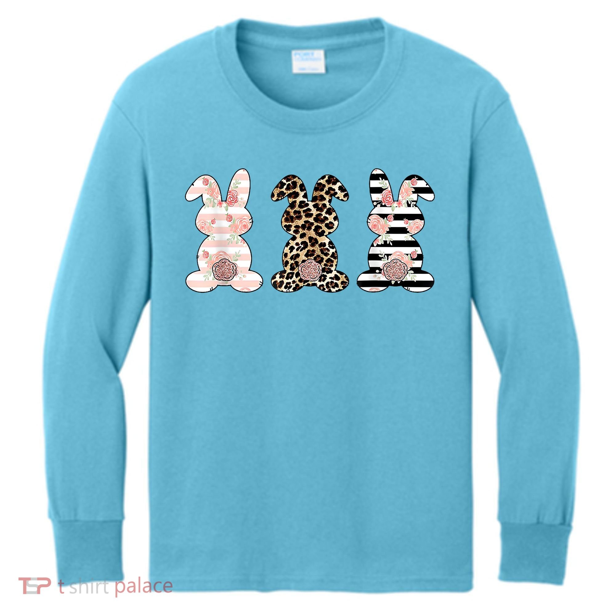 Trio Floral Easter Bunny Cute Kids Long Sleeve Shirt