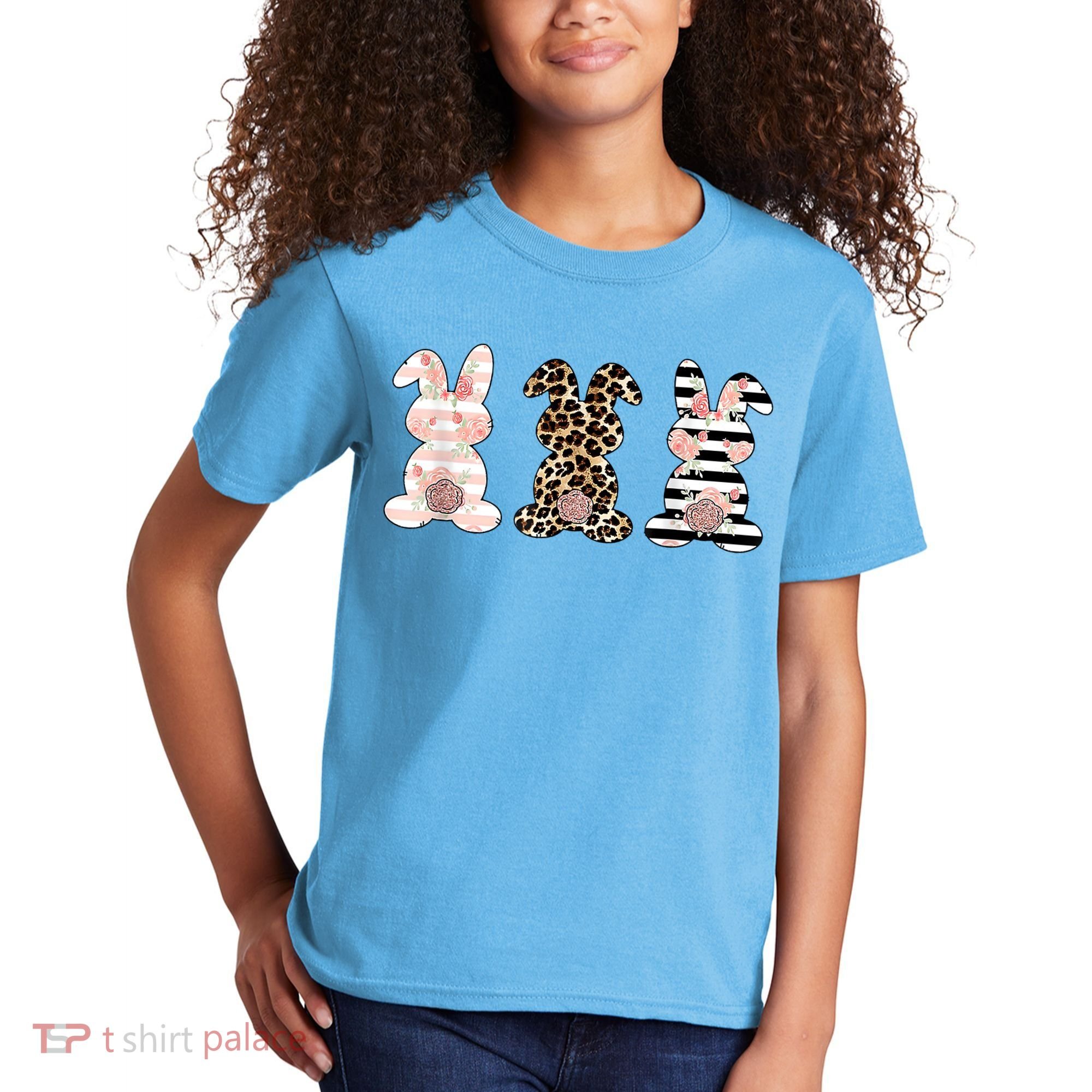 Trio Floral Easter Bunny Cute Kids T-Shirt