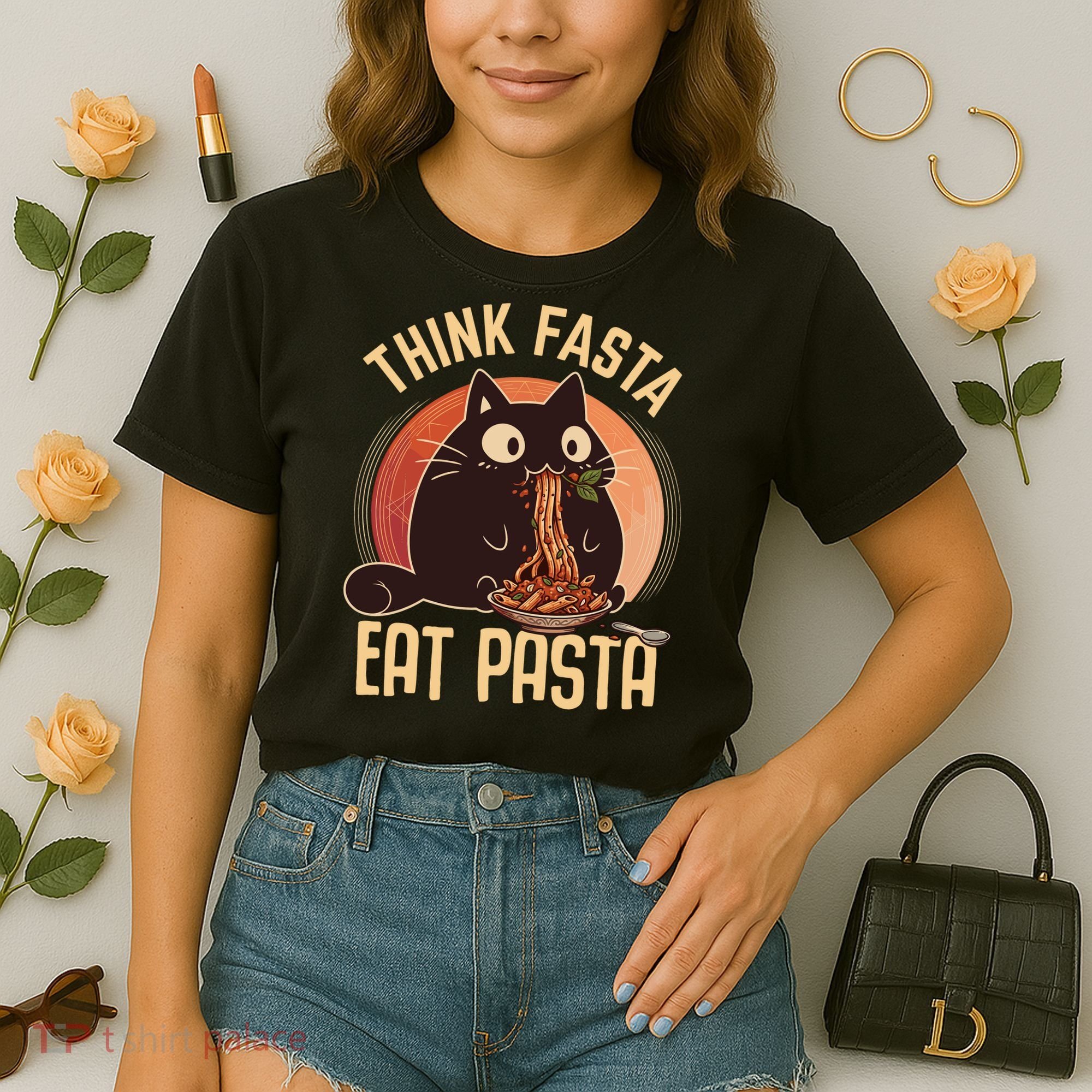 Think Fasta Eat Pasta Cat Comfort Colors Boxy T-Shirt