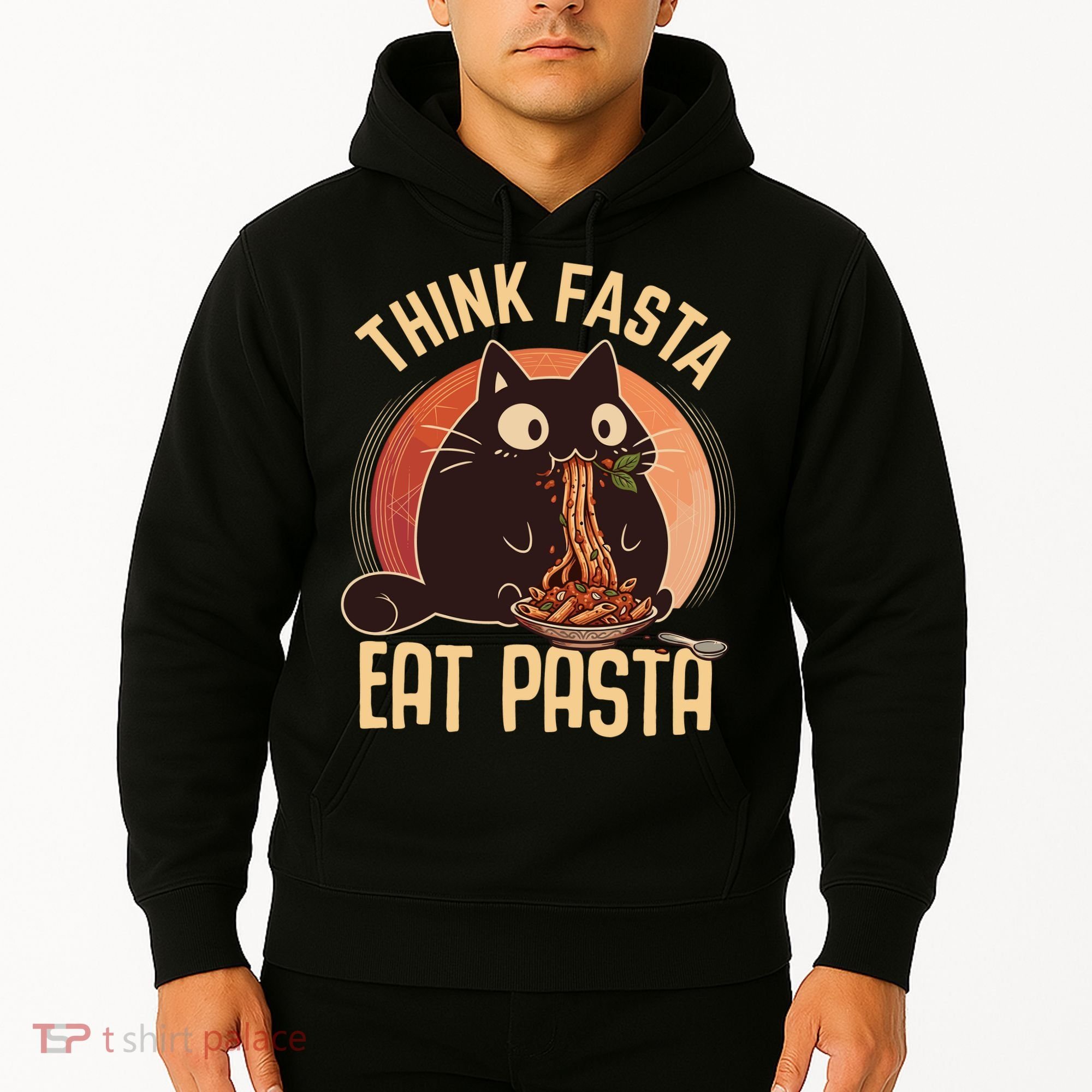 Think Fasta Eat Pasta Cat Hoodie