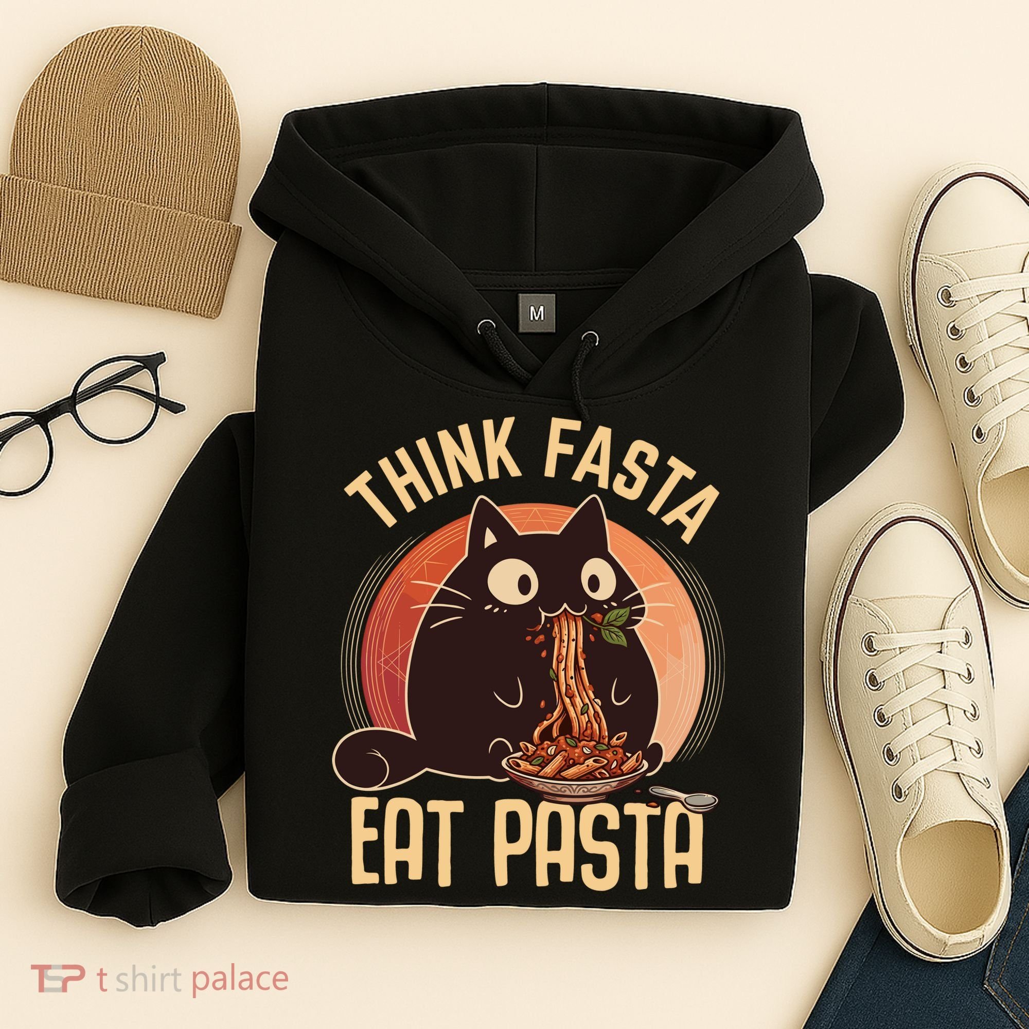 Think Fasta Eat Pasta Cat Hoodie