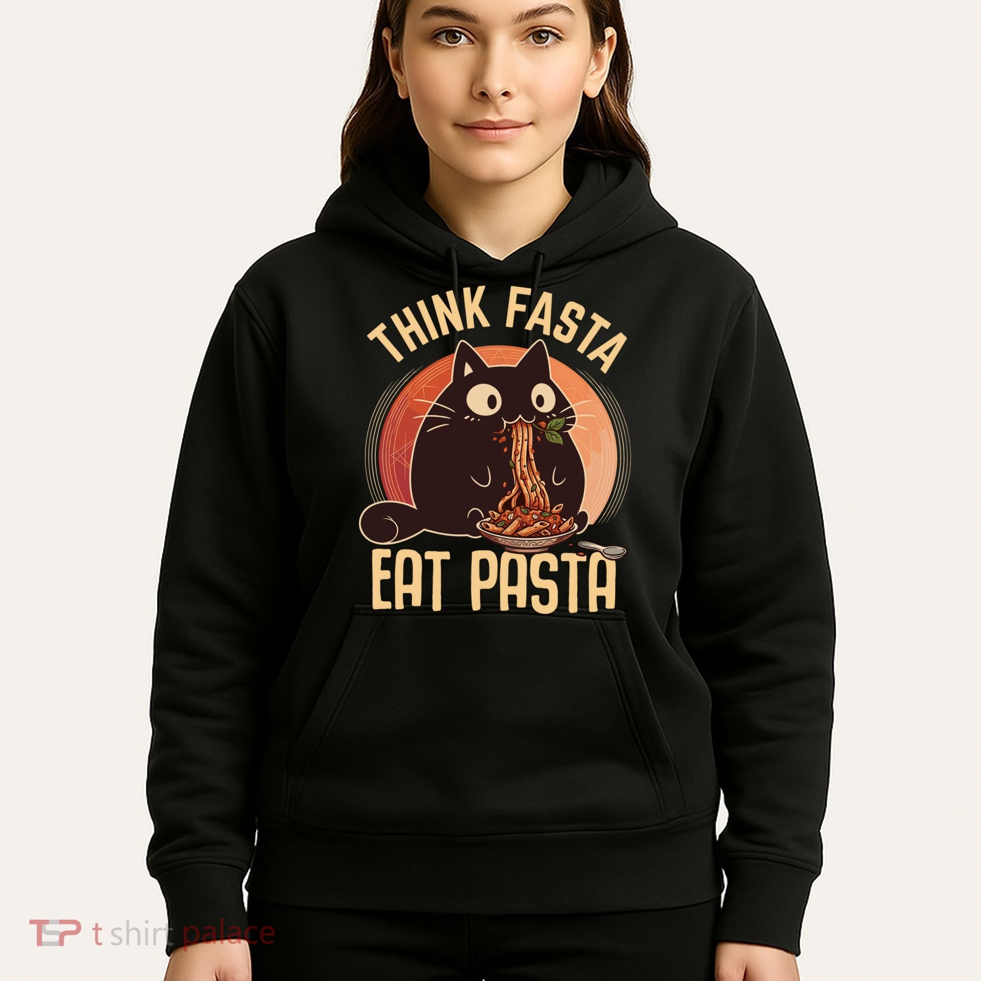 Think Fasta Eat Pasta Cat Hoodie