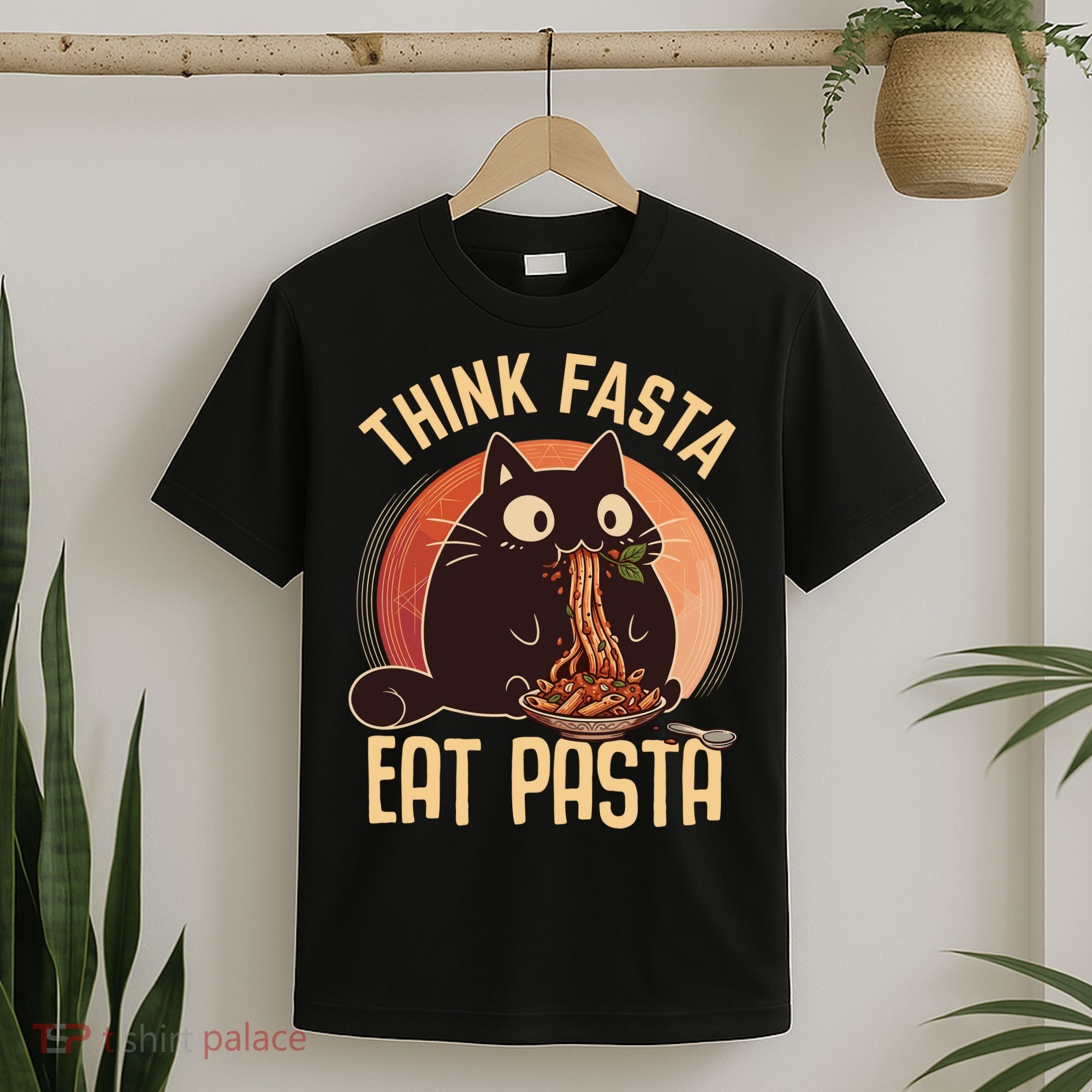 Think Fasta Eat Pasta Cat T-Shirt