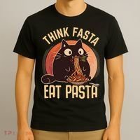 Think Fasta Eat Pasta Cat T-Shirt thumb 3