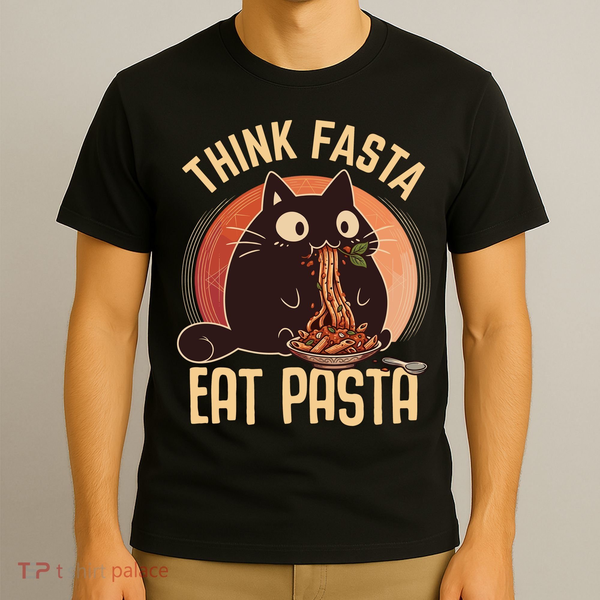 Think Fasta Eat Pasta Cat T-Shirt