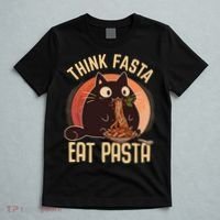 Think Fasta Eat Pasta Cat T-Shirt thumb 5