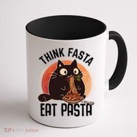Think Fasta Eat Pasta Cat Coffee Mug thumb 1