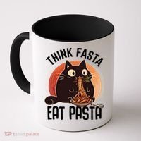 Think Fasta Eat Pasta Cat Coffee Mug thumb 0