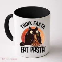 Think Fasta Eat Pasta Cat Coffee Mug thumb 0