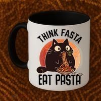 Think Fasta Eat Pasta Cat Coffee Mug thumb 2
