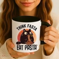 Think Fasta Eat Pasta Cat Coffee Mug thumb 3