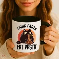 Think Fasta Eat Pasta Cat Coffee Mug thumb 3