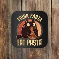 Think Fasta Eat Pasta Cat Coaster thumb 0