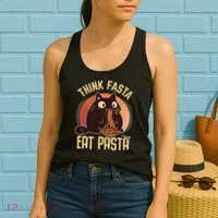 Think Fasta Eat Pasta Cat Women's Tank Top thumb 2