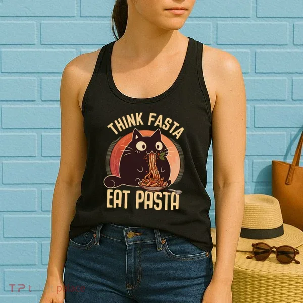 Think Fasta Eat Pasta Cat Women's Tank Top