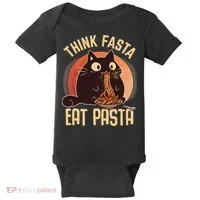 Think Fasta Eat Pasta Cat Baby Bodysuit thumb 0