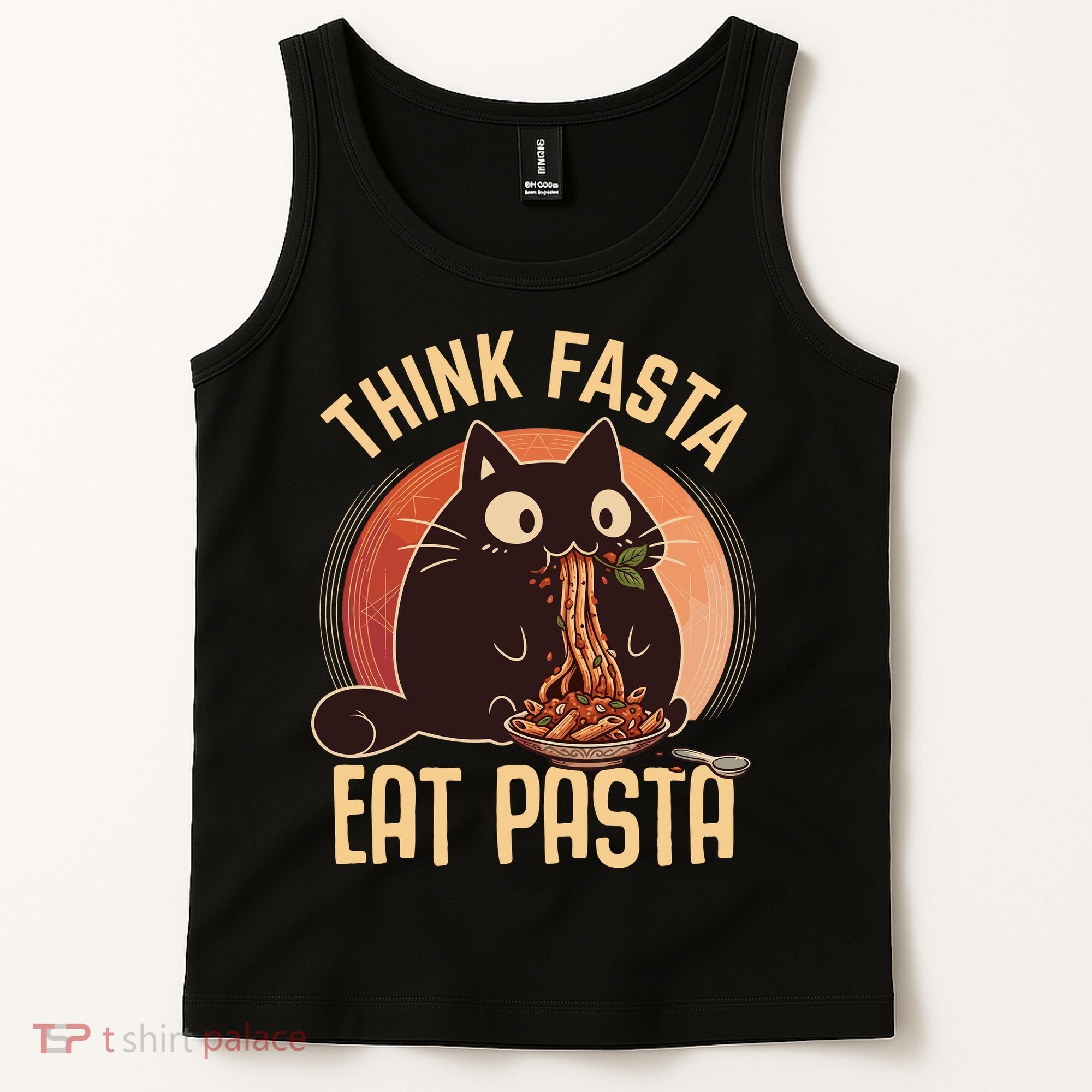Think Fasta Eat Pasta Cat Tank Top