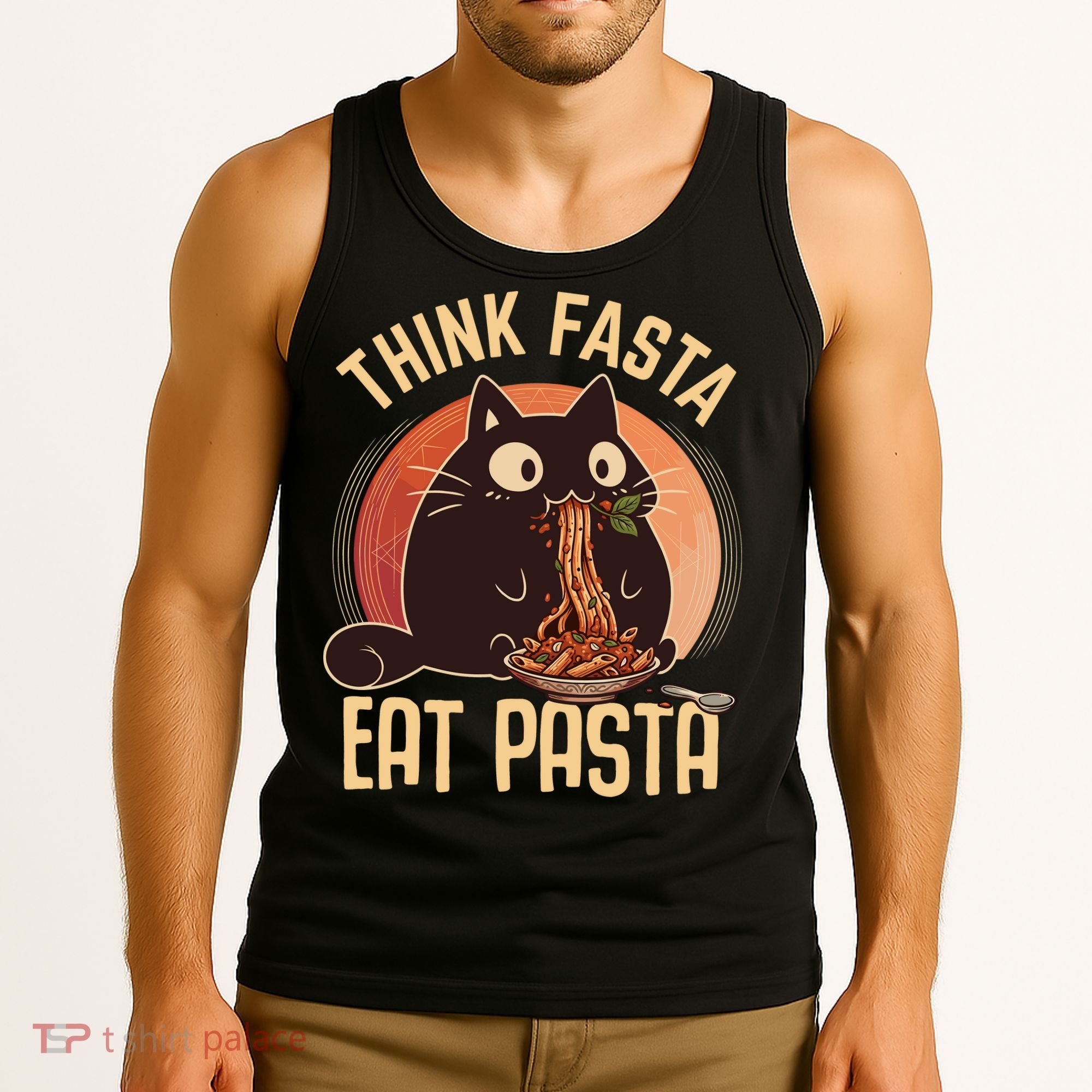 Think Fasta Eat Pasta Cat Tank Top