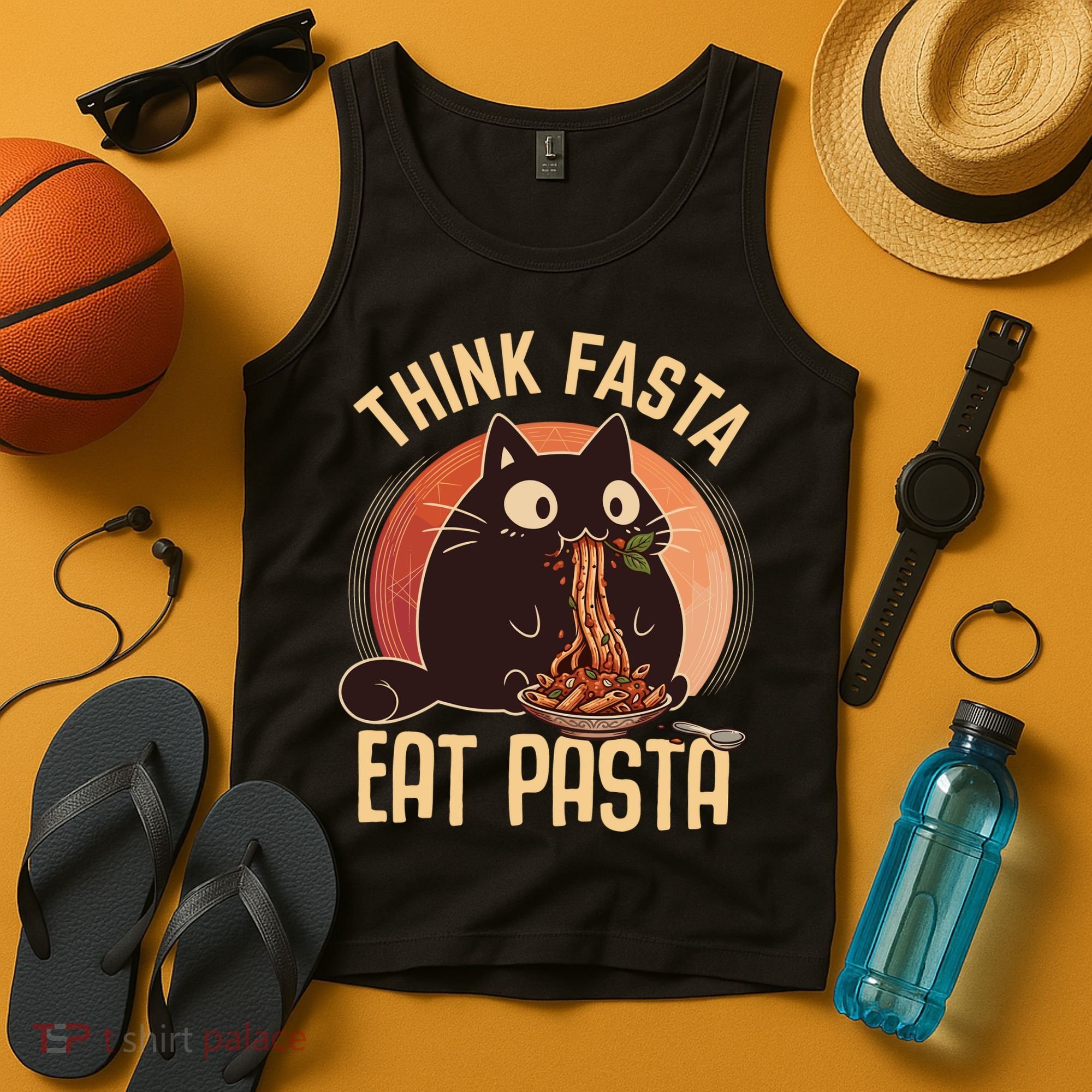 Think Fasta Eat Pasta Cat Tank Top