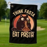 Think Fasta Eat Pasta Cat Golf Towel thumb 1