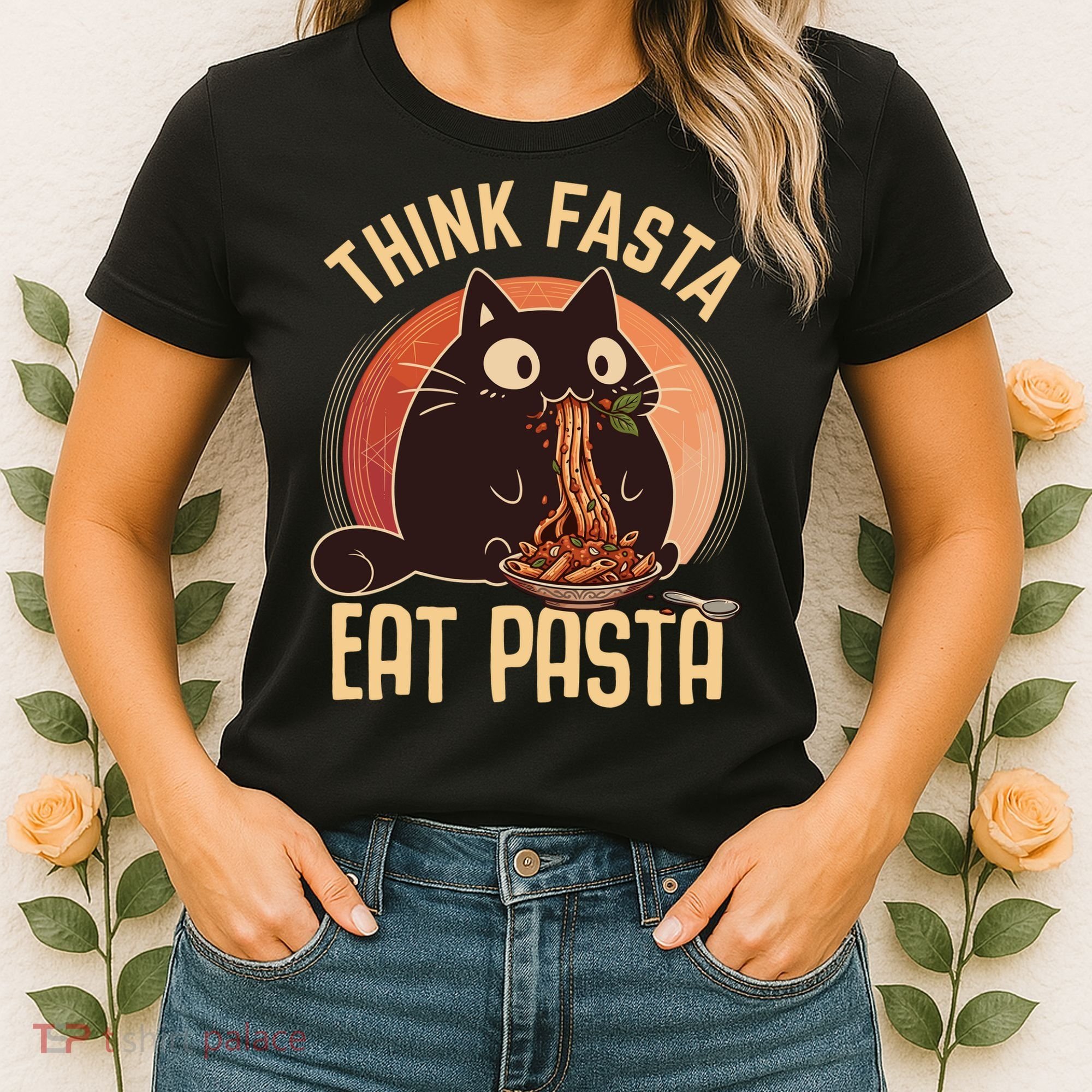 Think Fasta Eat Pasta Cat Women's T-Shirt