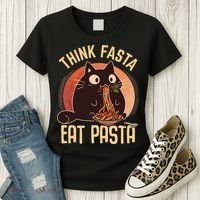 Think Fasta Eat Pasta Cat Women's T-Shirt thumb 3