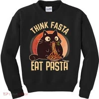 Think Fasta Eat Pasta Cat Kids Sweatshirt thumb 0