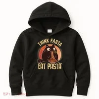 Think Fasta Eat Pasta Cat Kids Hoodie thumb 0