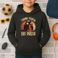 Think Fasta Eat Pasta Cat Kids Hoodie thumb 2