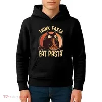 Think Fasta Eat Pasta Cat Kids Hoodie thumb 4