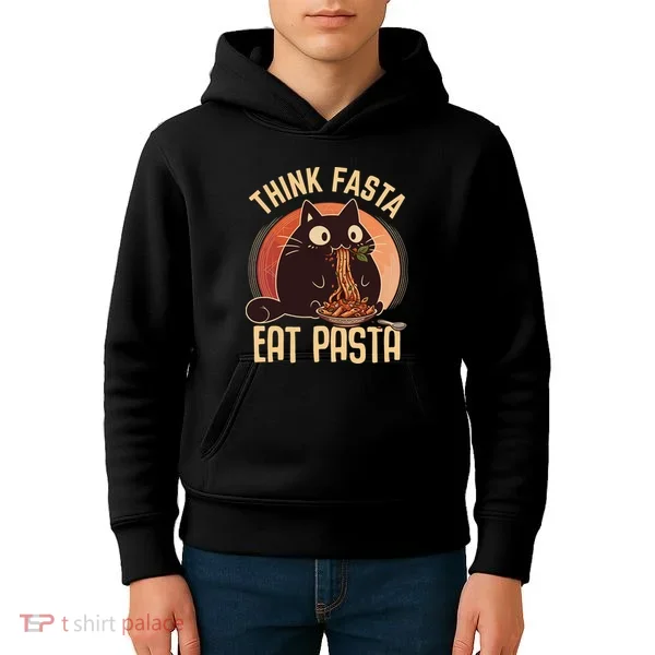 Think Fasta Eat Pasta Cat Kids Hoodie