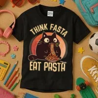 Think Fasta Eat Pasta Cat Kids T-Shirt thumb 3