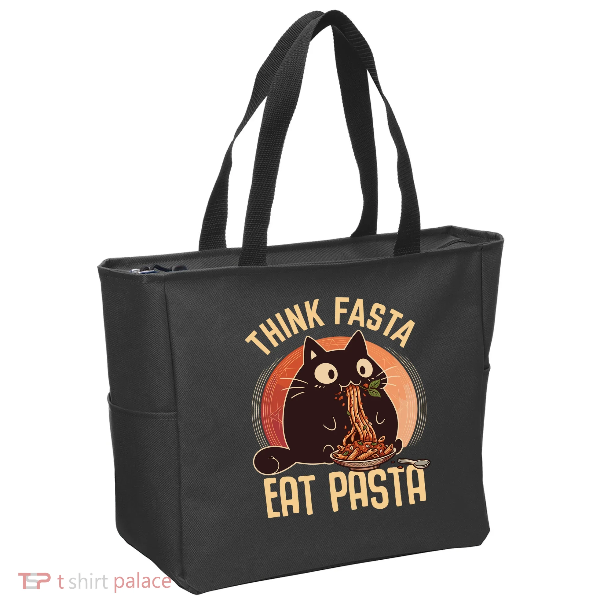 Think Fasta Eat Pasta Cat Tote Bag