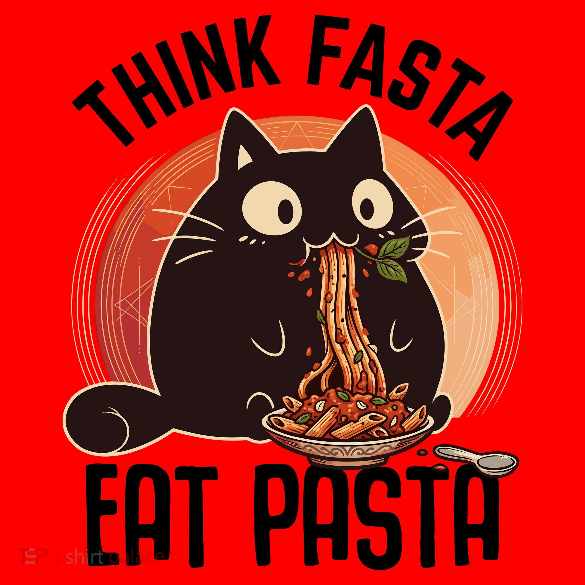 Think Fasta Eat Pasta Cat Santa Hat