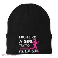 T For Female Runners I Run Like A Girl Try To Keep Up Beanie thumb 0