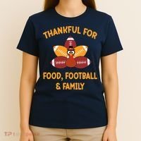 Thankful For Food Football Family Thanksgiving Turkey T-Shirt thumb 4