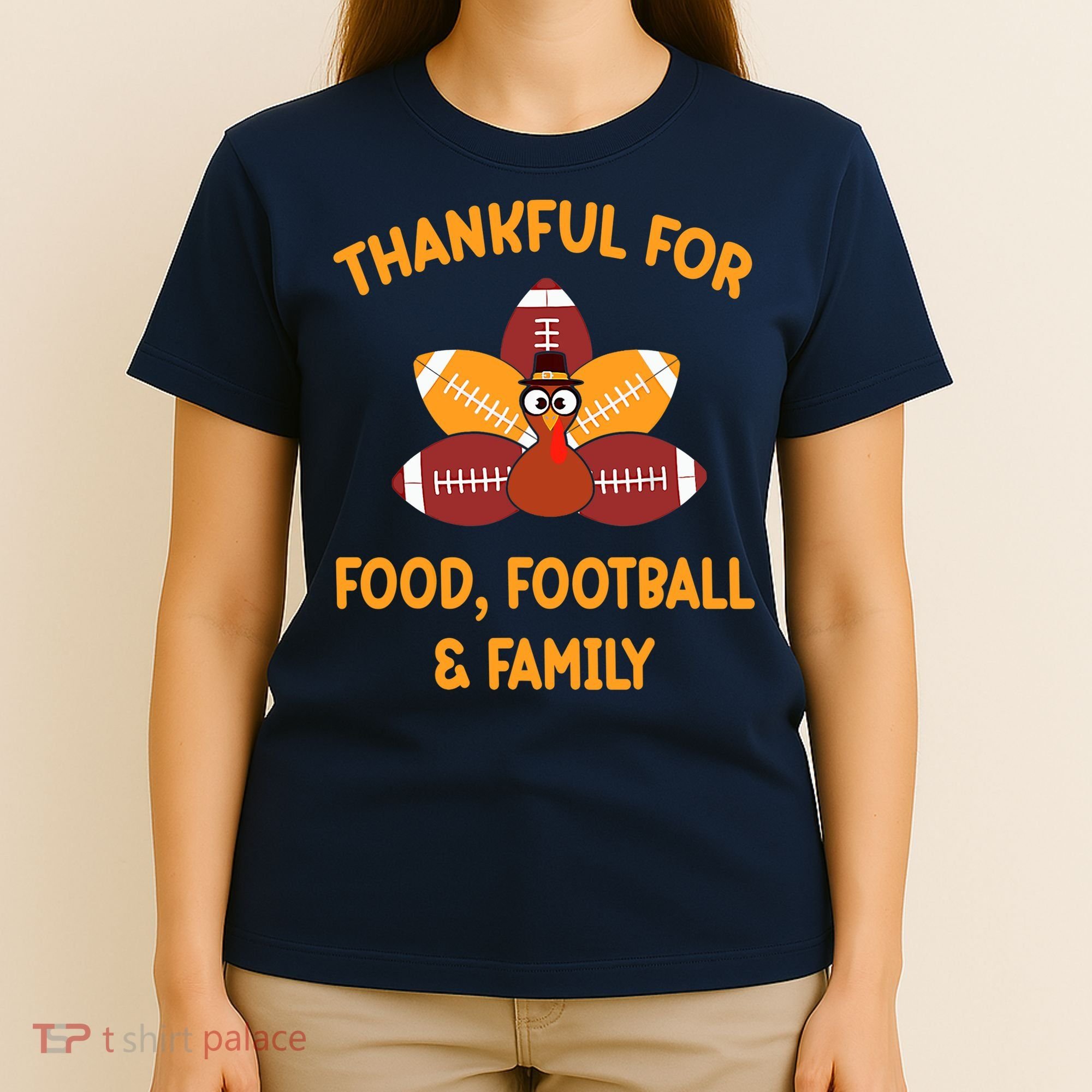 Thankful For Food Football Family Thanksgiving Turkey T-Shirt