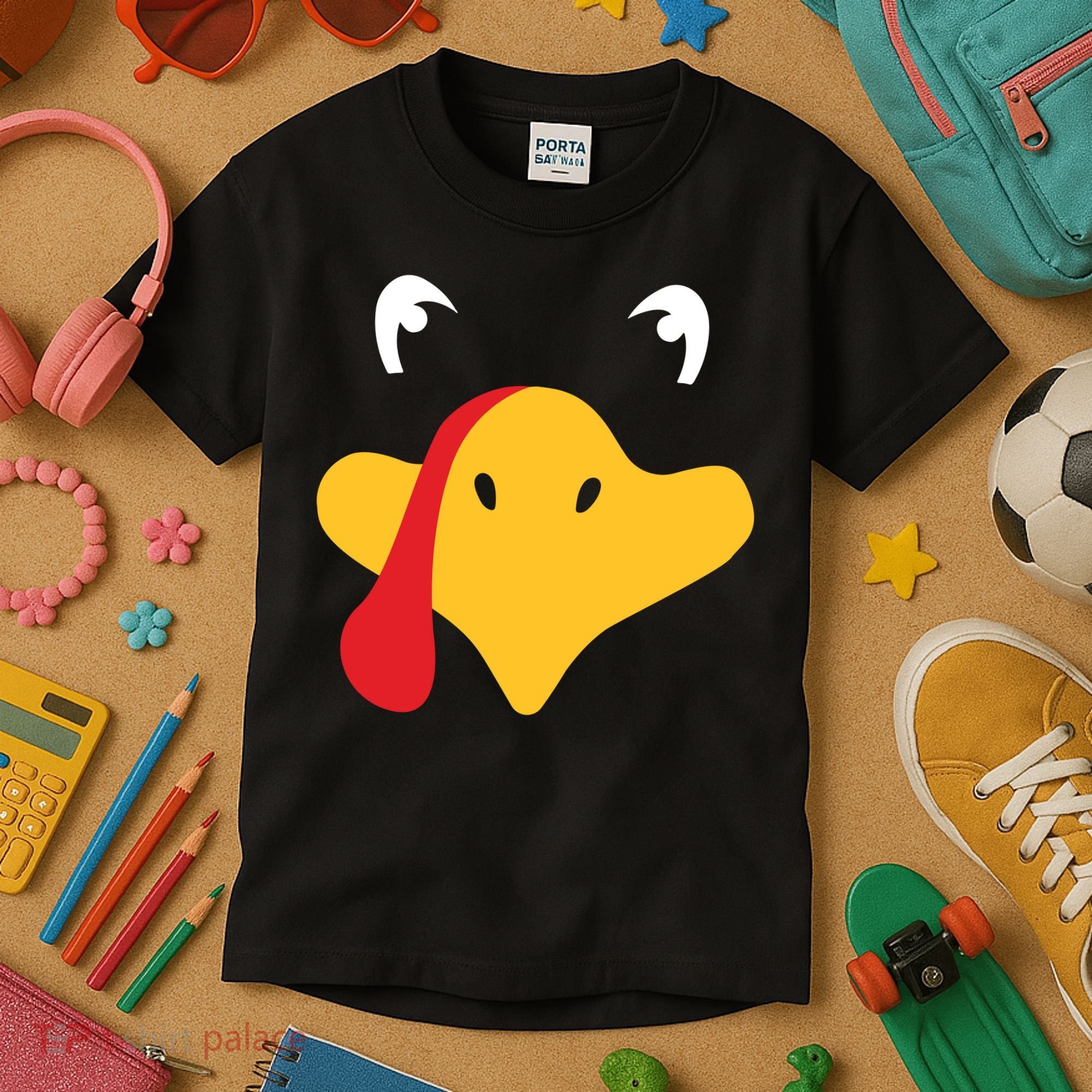 Turkey Face Funny Thanksgiving Kids T-Shirt