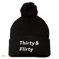 Thirty & Flirty Funny 30th Birthday Gifts 30 Years Old Pom Pom 12in Knit Beanie thumb 0