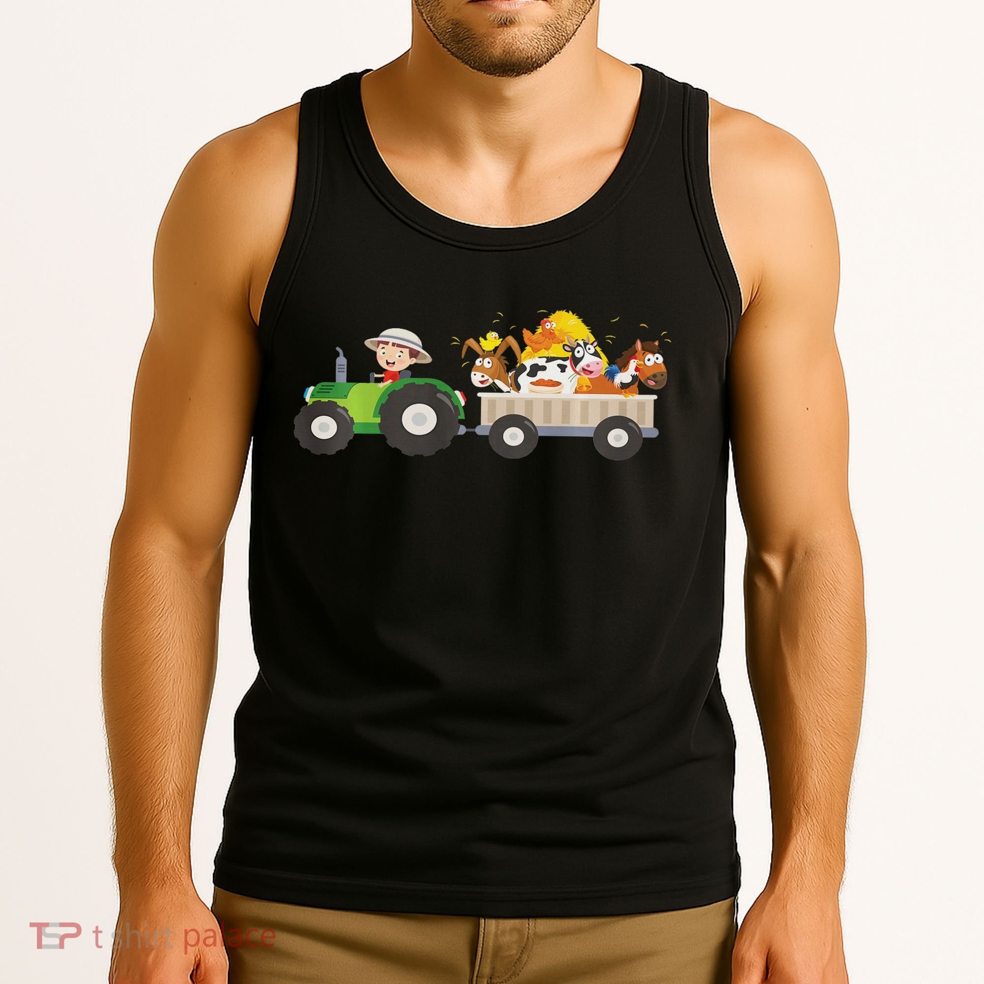Tractor Farm Farmers Animals Horse Cow Chicken Tank Top