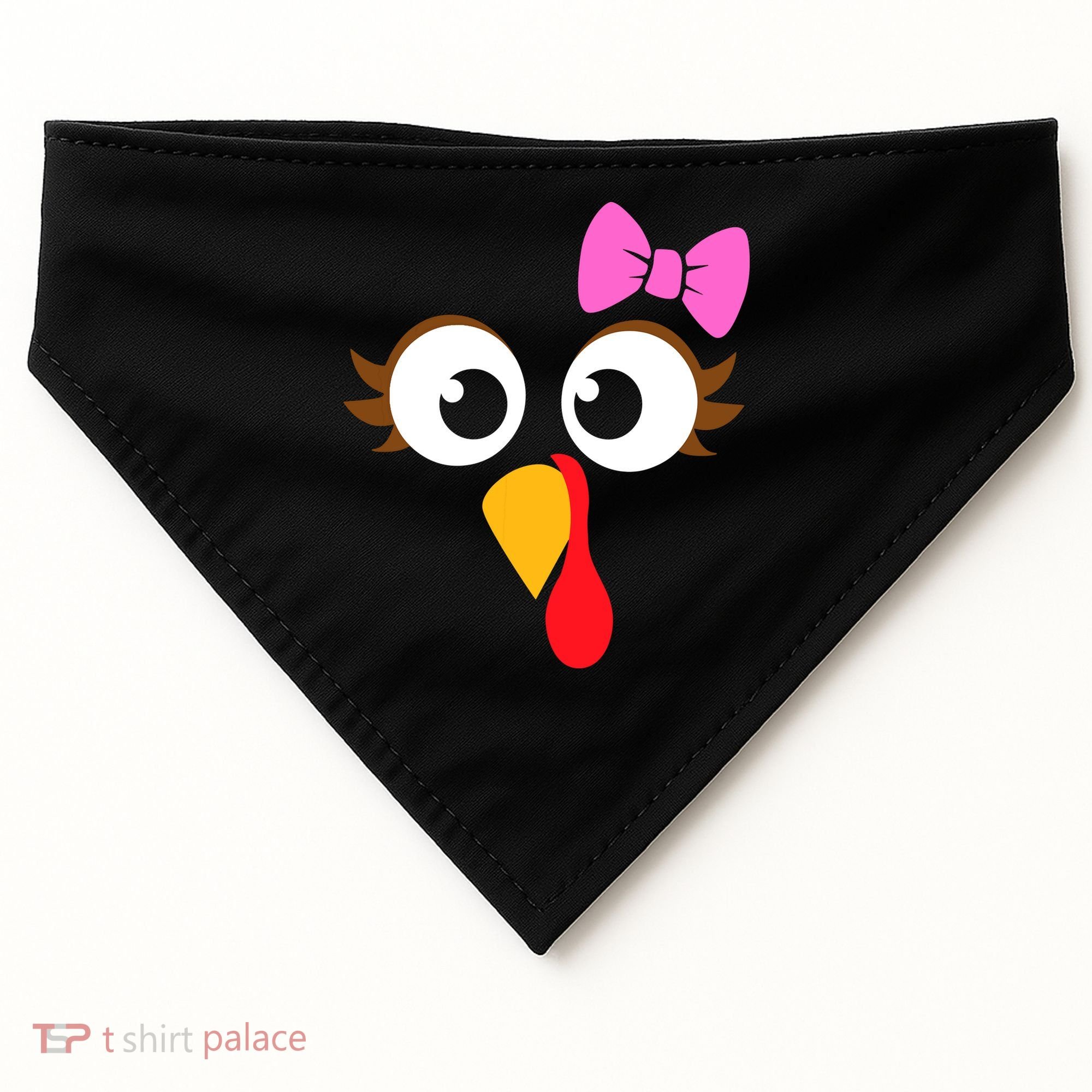 Turkey Face Girl Pink Bow, Thanksgiving Gift USA-Made Doggie Bandana