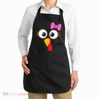 Turkey Face Girl Pink Bow, Thanksgiving Gift Apron thumb 2