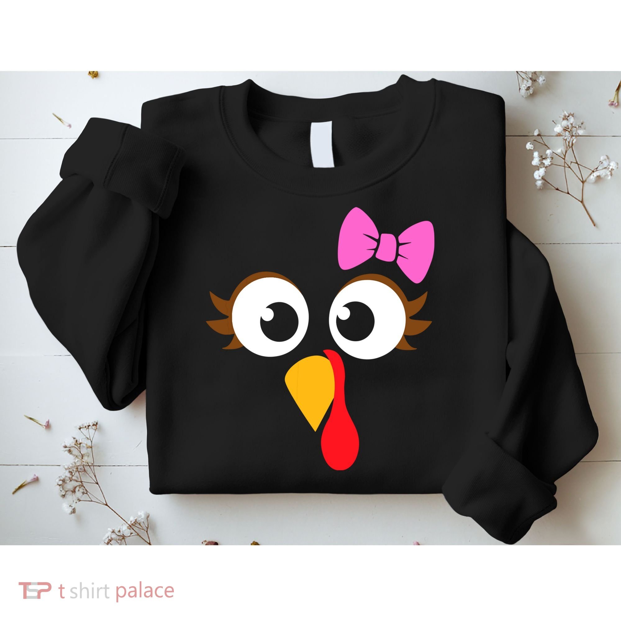 Turkey Face Girl Pink Bow, Thanksgiving Gift Sweatshirt