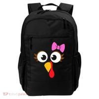 Turkey Face Girl Pink Bow, Thanksgiving Gift Backpack thumb 0
