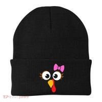 Turkey Face Girl Pink Bow, Thanksgiving Gift Beanie thumb 0