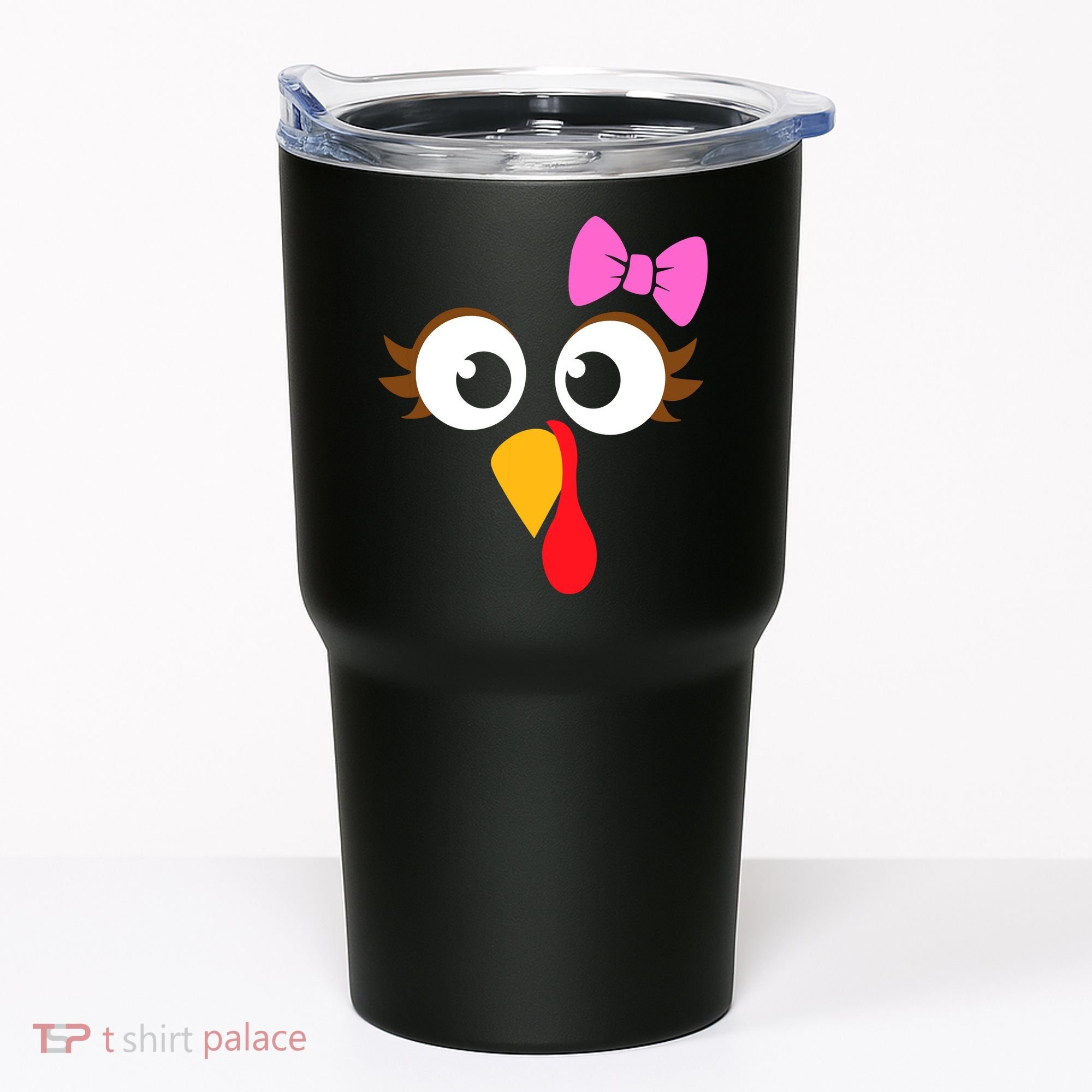 Turkey Face Girl Pink Bow, Thanksgiving Gift Tumbler