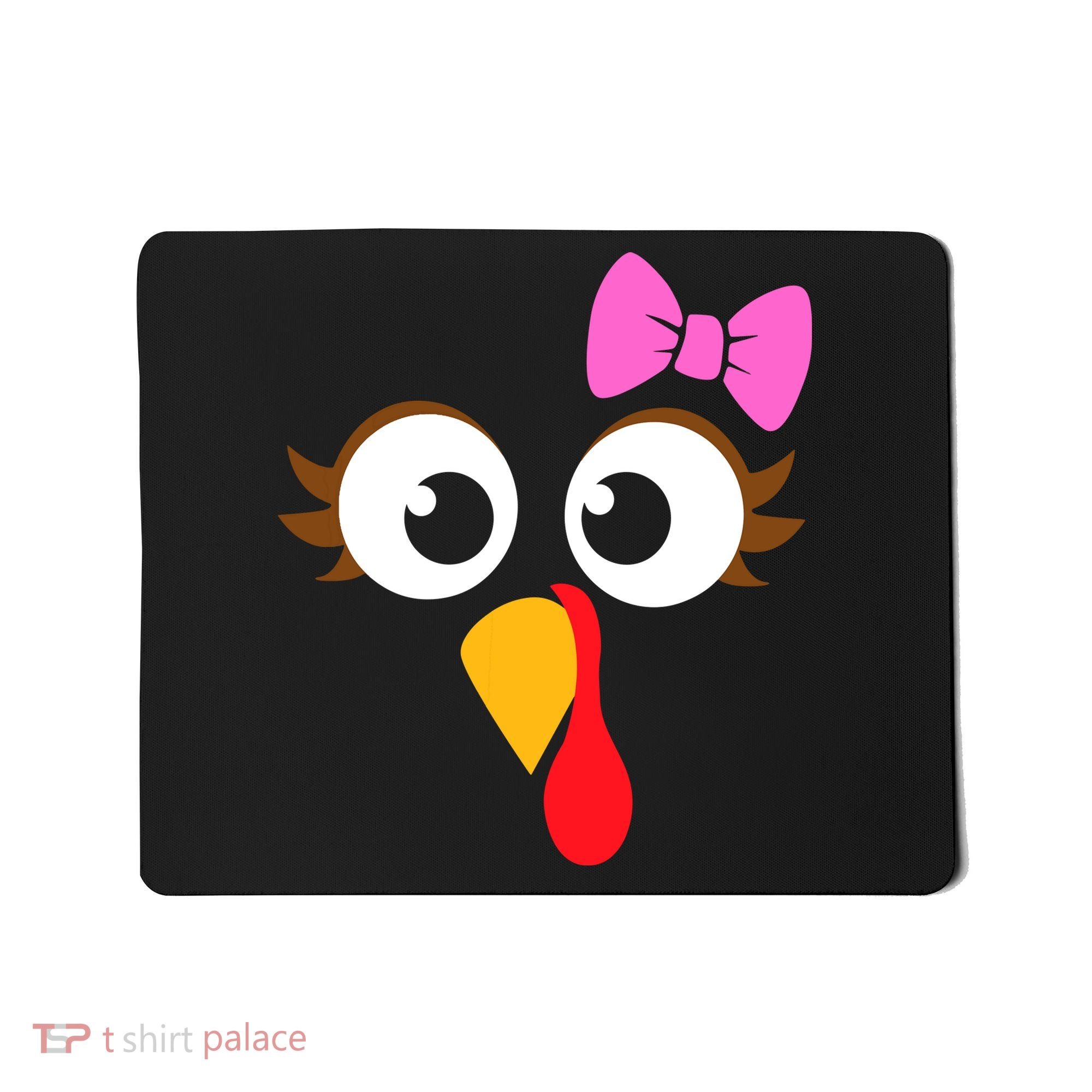 Turkey Face Girl Pink Bow, Thanksgiving Gift Mousepad