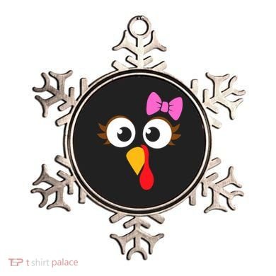 Turkey Face Girl Pink Bow, Thanksgiving Gift Ornament