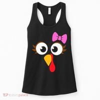 Turkey Face Girl Pink Bow, Thanksgiving Gift Women's Tank Top thumb 0