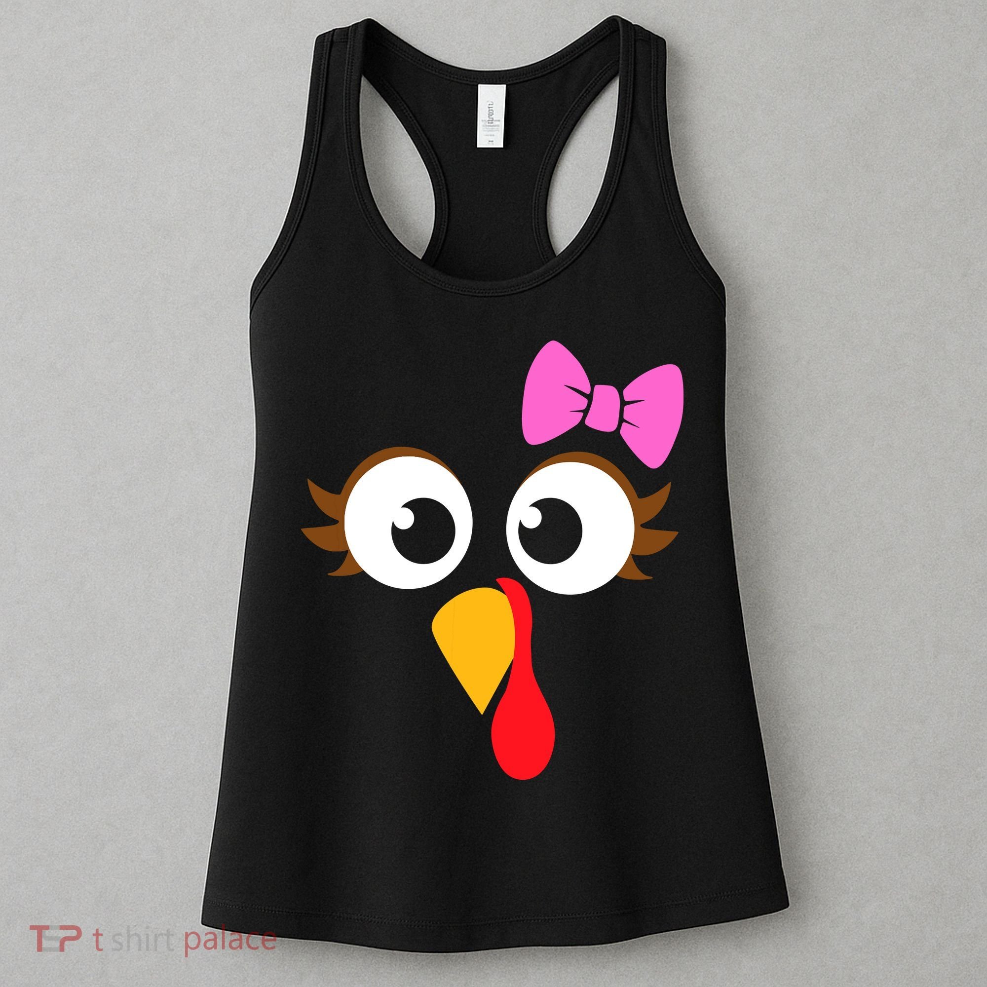 Turkey Face Girl Pink Bow, Thanksgiving Gift Women's Tank Top